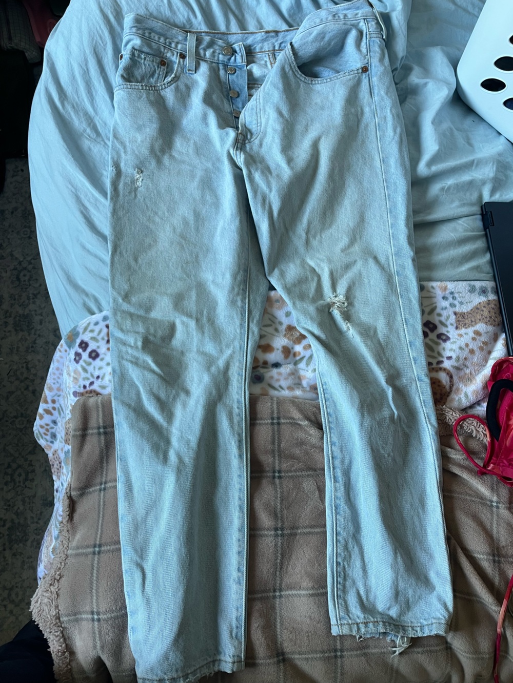 Levi's Light Blue 501 Jeans with rips at knees